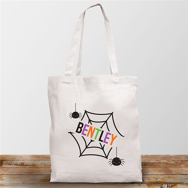 Personalized Spider Web Name White Tote Bag