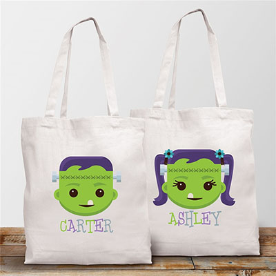 Personalized Frankenstein Trick or Treat White Tote Bag