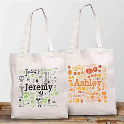 Personalized Halloween Name Word Art White Tote Bag