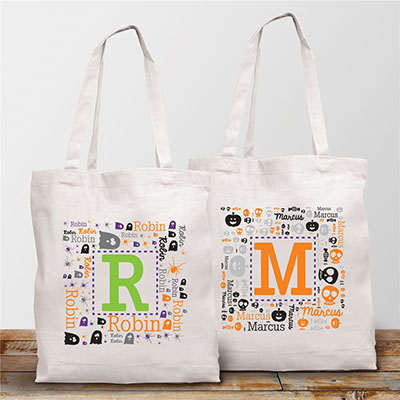 Personalized Halloween Initial Word Art White Tote Bag