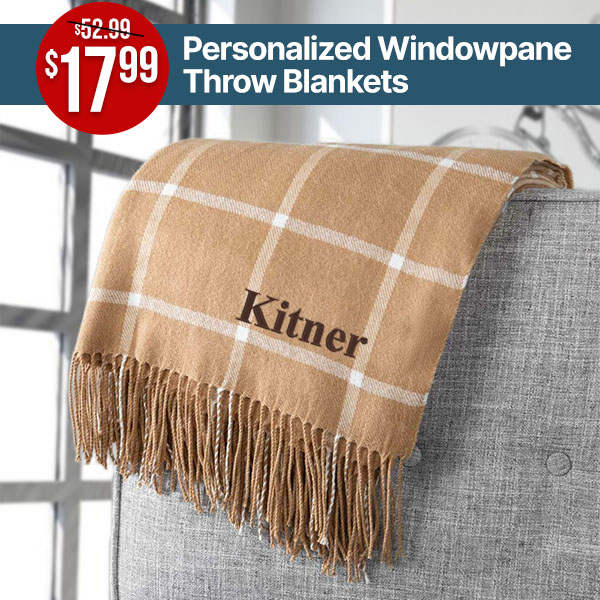 $17.99 Personalized Windowpane Throw Blanket With Code: COZY17MS