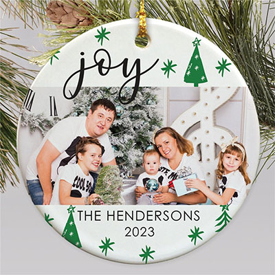 Personalized Joy Christmas Trees Round Ornament