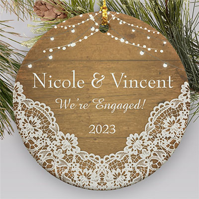 Personalized We're Engaged Ceramic Holiday Ornament