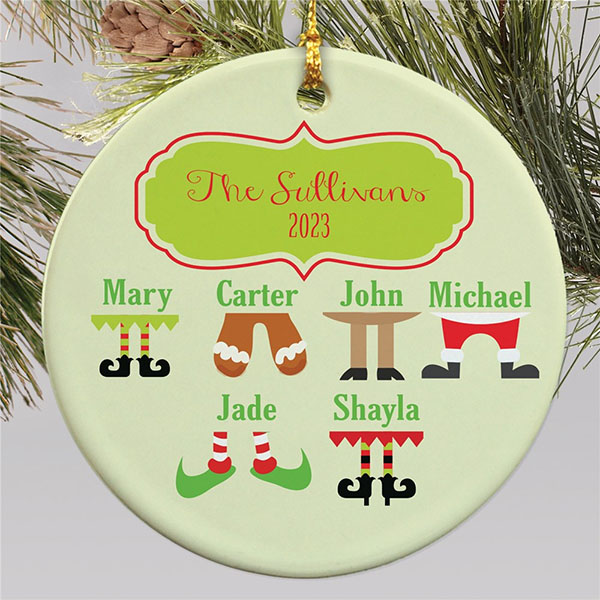Personalized Christmas Character Legs Round Holiday Ornament