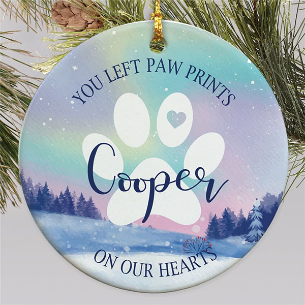Personalized You Left Paw Print Winter Northern Lights Ornament