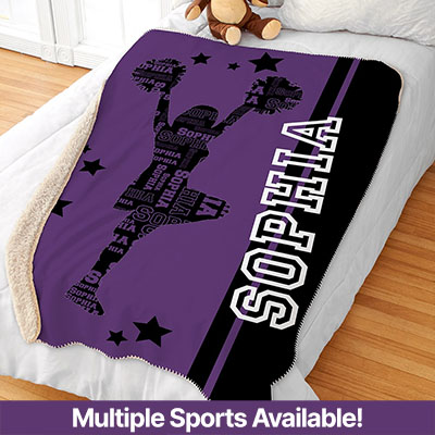 Personalized Girls Sports Word-Art Sherpa Blanket