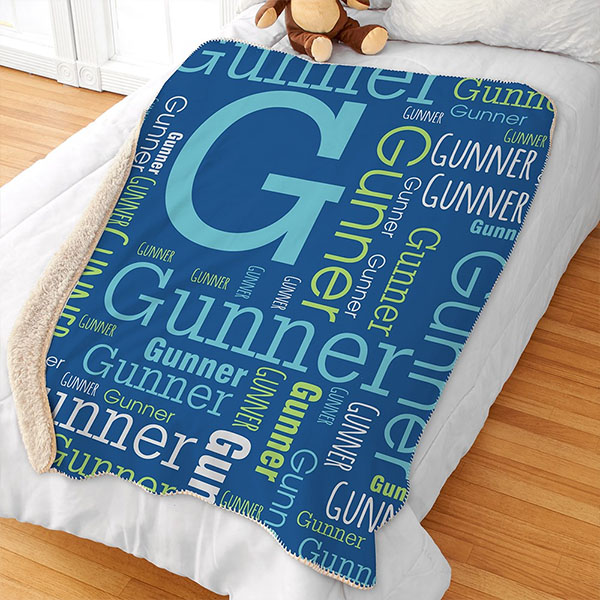 Boys Word-Art Sherpa Personalized Blanket