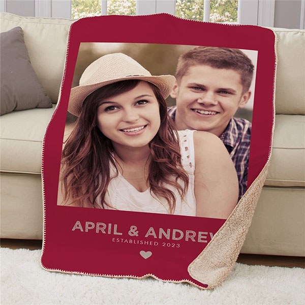 Personalized Couples Photo Sherpa Blanket