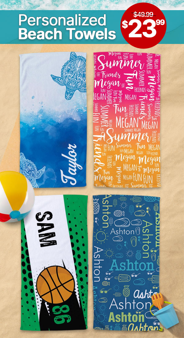 $22.99 Personalized Beach Towels! Use Code: MONDAY22MS