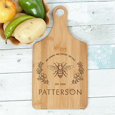 Engraved Bee Paddle Cutting Board