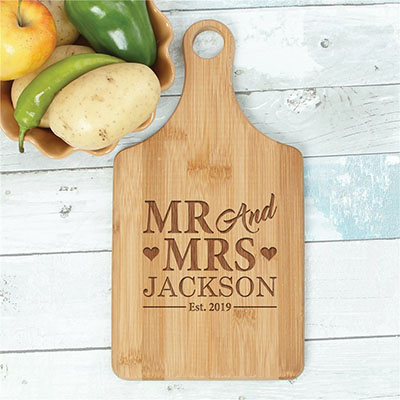 Engraved Mr & Mrs Paddle Cutting Board