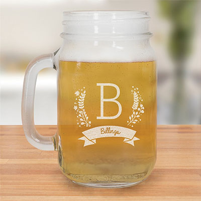 Engraved Family Initial Mason Jar