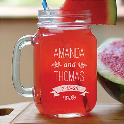 Engraved Wedding Couple’s Mason Jar