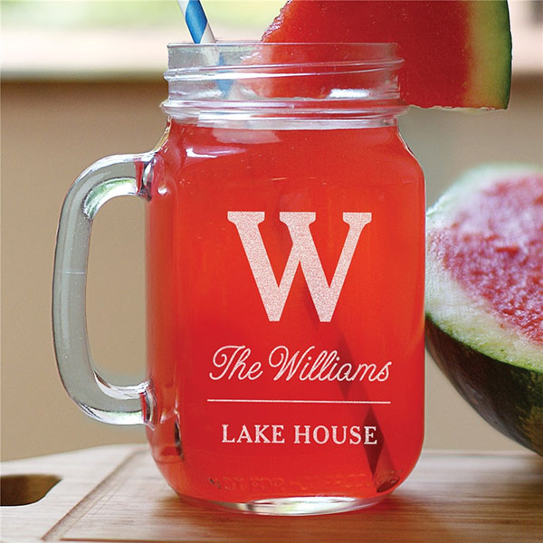 Engraved Family Lake House Mason Jar