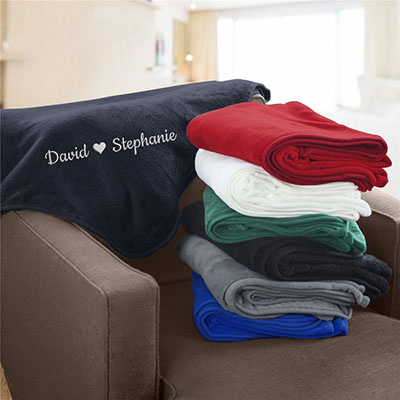 Embroidered Names with Heart Plush Fleece Blanket