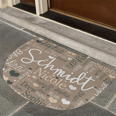 Family Word-Art Personalized Half Moon Doormat