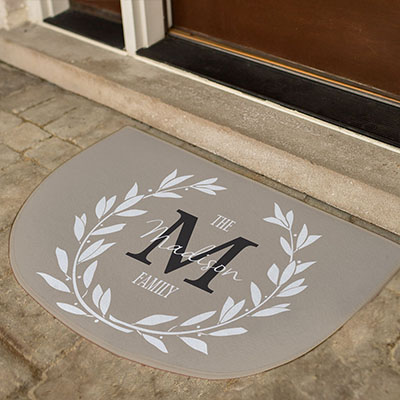 Personalized Wreath Initial Half Moon Doormat