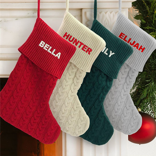 Embroidered Vintage Cable Knit Stocking