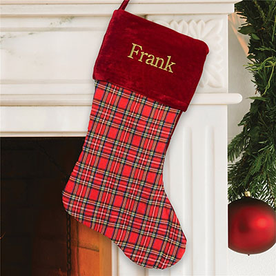 Embroidered Red Plaid Christmas Stocking