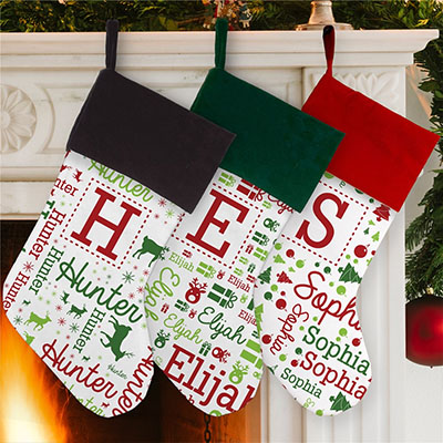 Personalized Elf Watch Word-Art Christmas Stocking