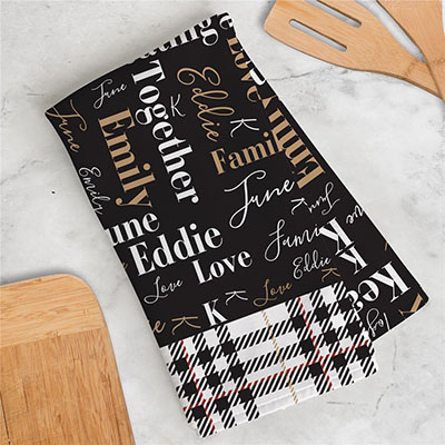 Personalized Plaid Family Name Word Art Dish Towel