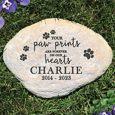 Engraved Paw Prints On Our Hearts Large Garden Stone