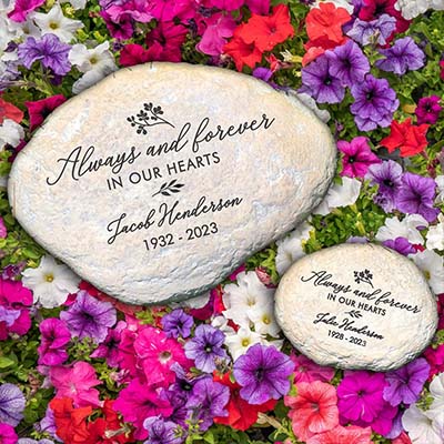 Engraved Always And Forever In Our Hearts Memorial Garden Stone