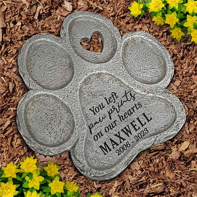 Engraved Paw Prints on Our Hearts Paw Print Stone