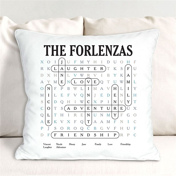 Personalized Family Name Word Search Throw Pillow