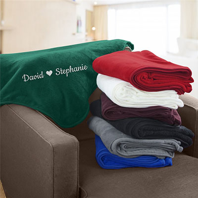 Embroidered Names with Heart Plush Fleece Blanket