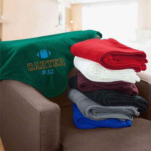 Embroidered Sports Plush Throw Blanket