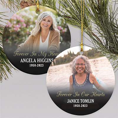 Personalized Forever My Heart Photo Round Ornament