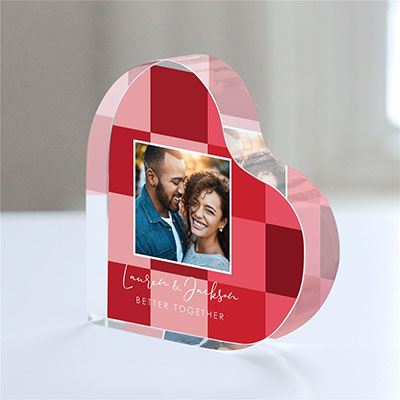 Personalized Red Squares Large Acrylic Heart Keepsake