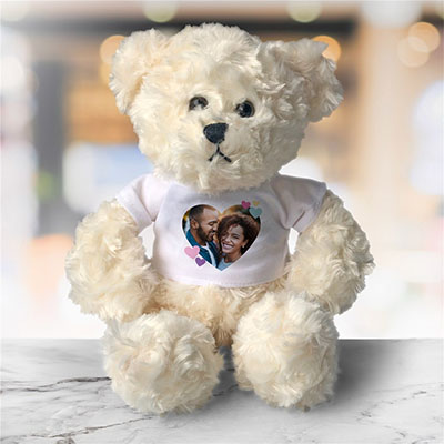 Personalized Heart Photo Cream Plush Bear