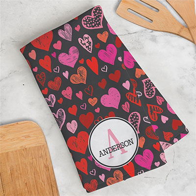 Personalized Multi-Colored Hearts Dish Towel