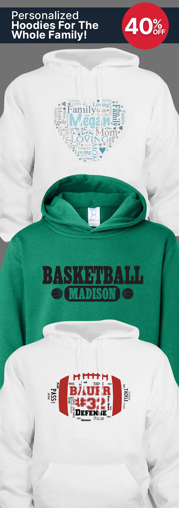 40% Off Personalized Hoodies For The Whole Family! Use Code: WARM20AU