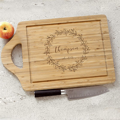 Engraved Family Name Wreath Cutting Board