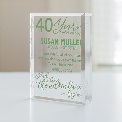 Personalized The Adventure Begins Retirement Acrylic Keepsake Block