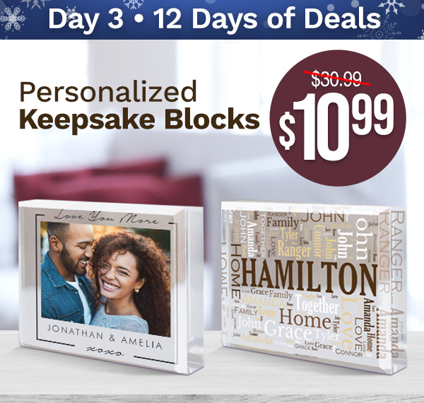 $10.99 Personalized Keepsake Blocks – No Code Needed