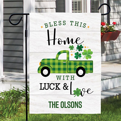 Personalized Green Plaid Truck Garden Flag