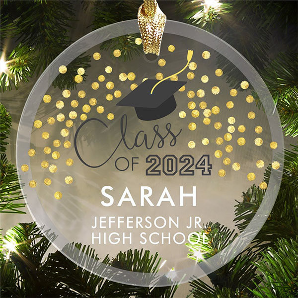 Personalized Class Of With Gold Confetti Glass Ornament