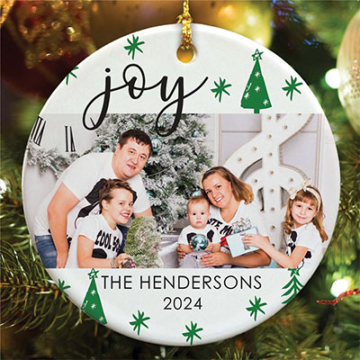 Personalized Joy Christmas Trees Round Ornament