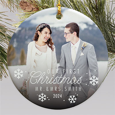 Personalized Our First Christmas Snowflake Photo Ornament