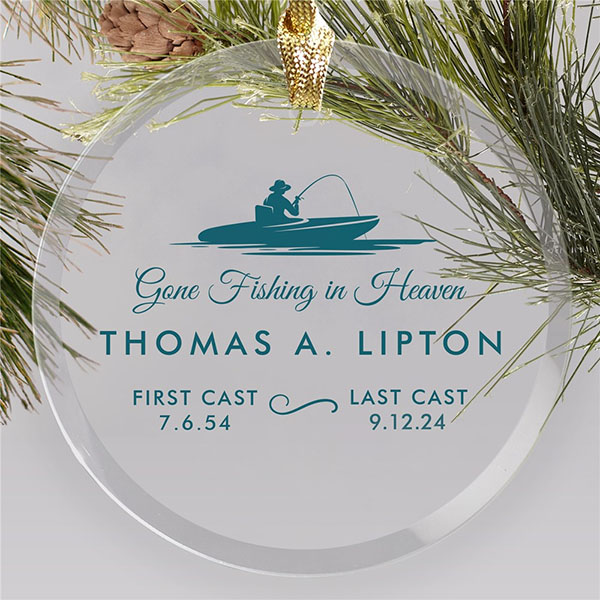 Gone Fishing in Heaven Round Glass Ornament