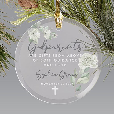 Godparents Round Glass Ornament