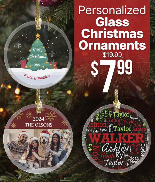 $7.99 Personalized Glass Christmas Ornaments With Code: GLASS7MS