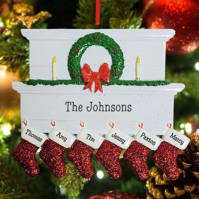 Personalized Mantle With Stockings Family Christmas Ornament