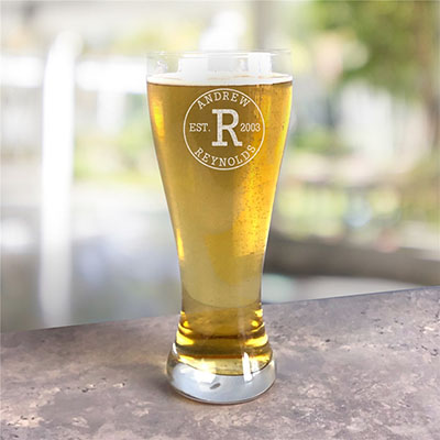 Engraved Circle Initial Pilsner Glass