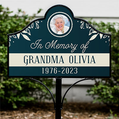 Personalized Blue With Cream Leaves Memorial Photo Magnetic Sign Set