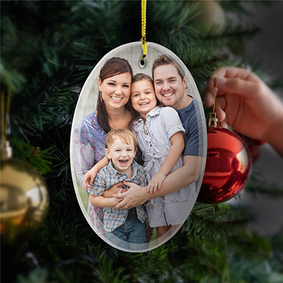 Personalized Photo Oval Glass Ornament